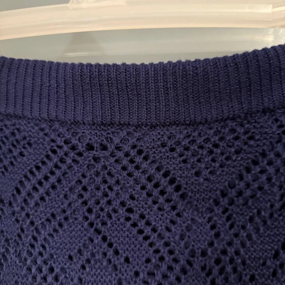 Freshman 1996 Women’s Navy Blue Crochet Knit Midi Skirt Size S Lined Straight